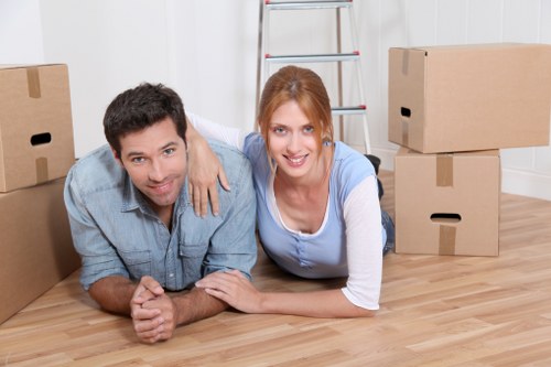 Packed moving boxes and household items ready for transport