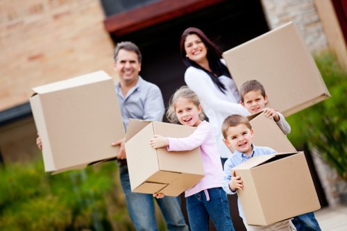 Packed moving boxes prepared for house removals in Castelnau